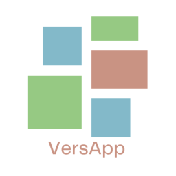 Our Logo. A series of squares and rectangles representing educational artifacts above the word versapp